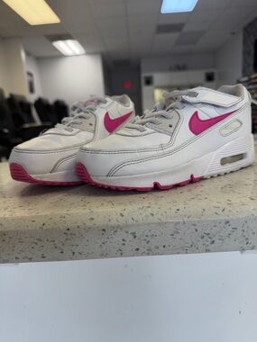 Nike Kids White Sneakers with Pink Swoosh